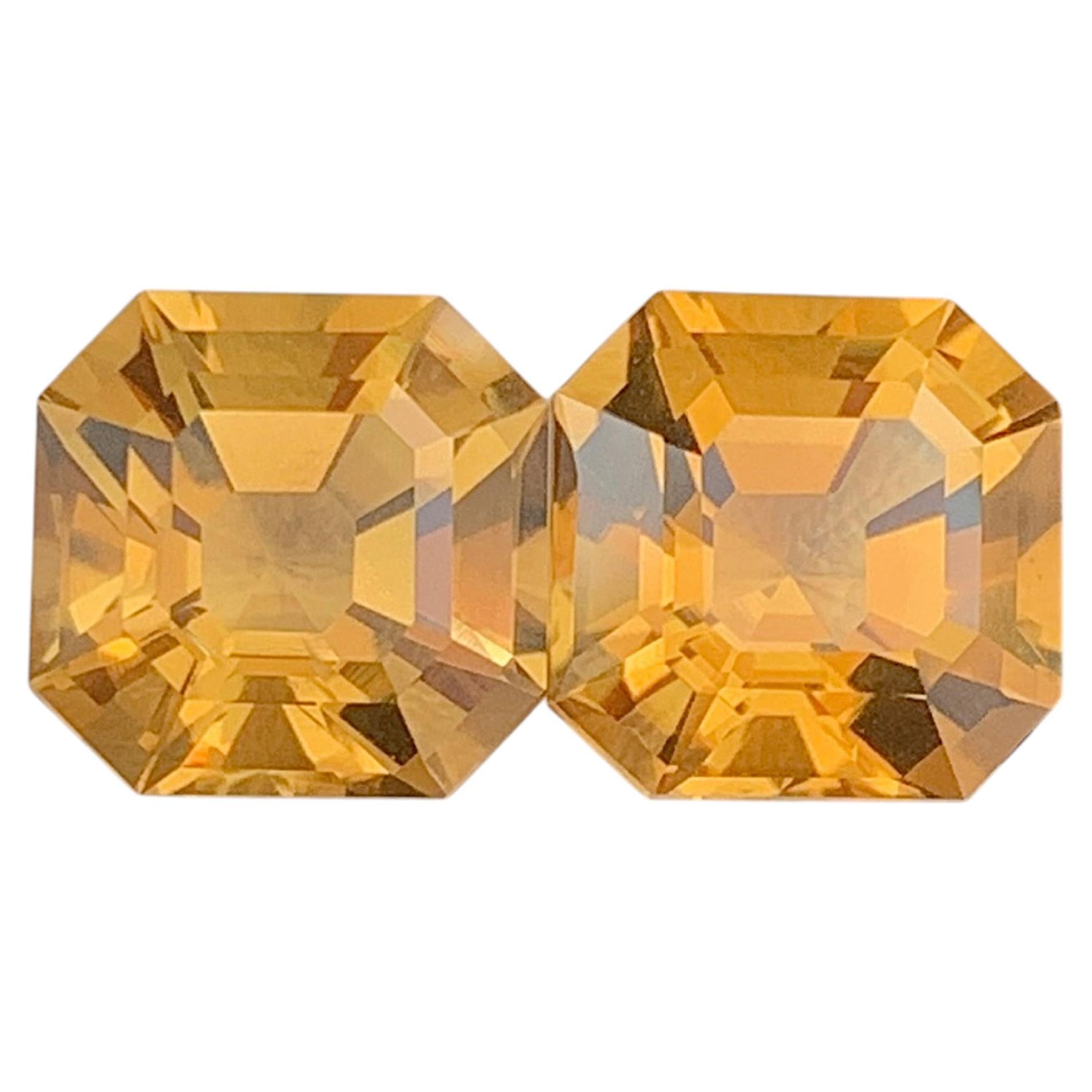 Par de Citrinos Naturales Gema Suelta: 10.80 Quilates Corte Asscher Para Joyería en venta