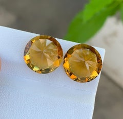 Natural Citrine Pair Loose Gemstone: 18.20 Carat Round Cut For Jewelry
