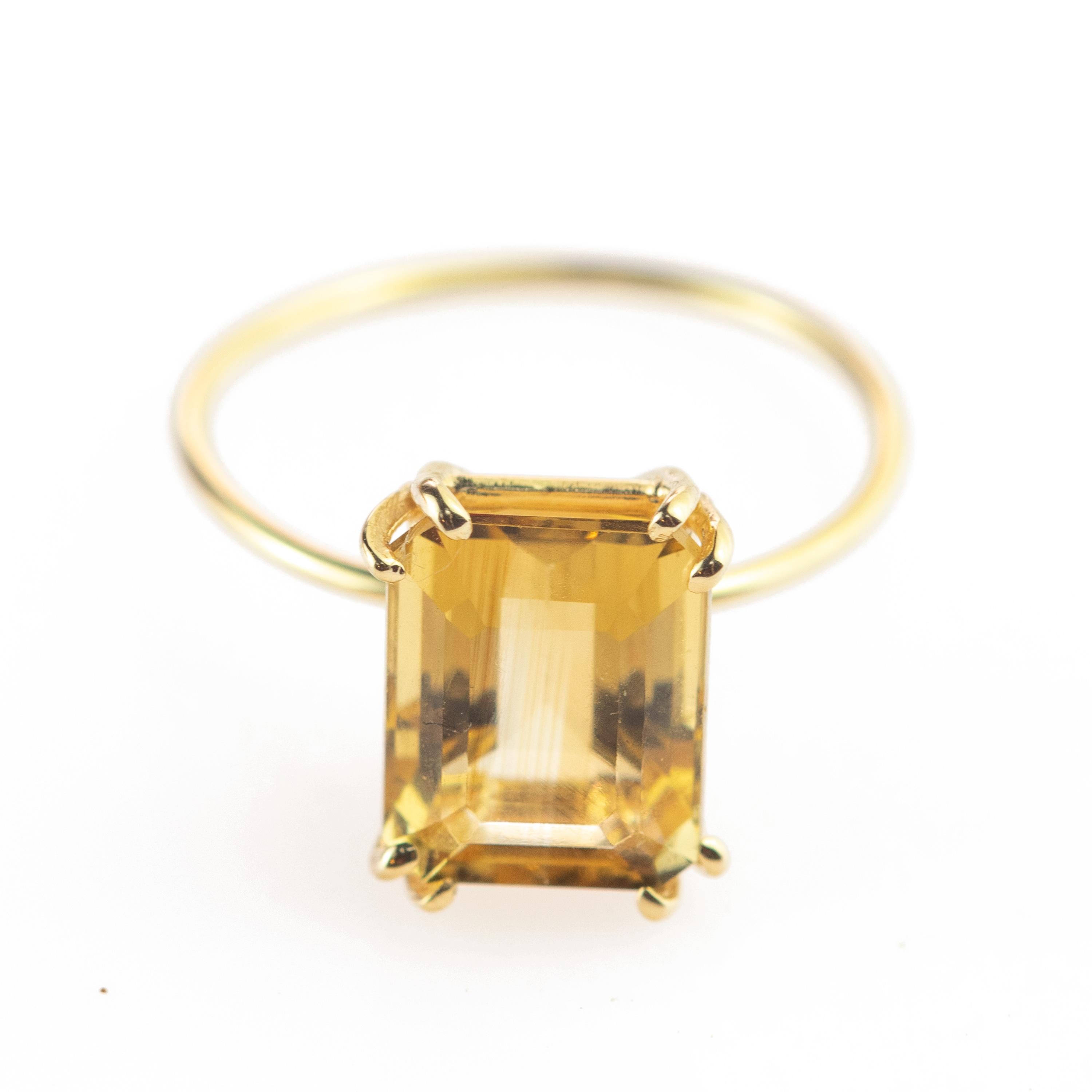 Art Nouveau Natural Citrine Quartz Intini Jewels 18 Karat Yellow Gold Cocktail Handmade Ring For Sale