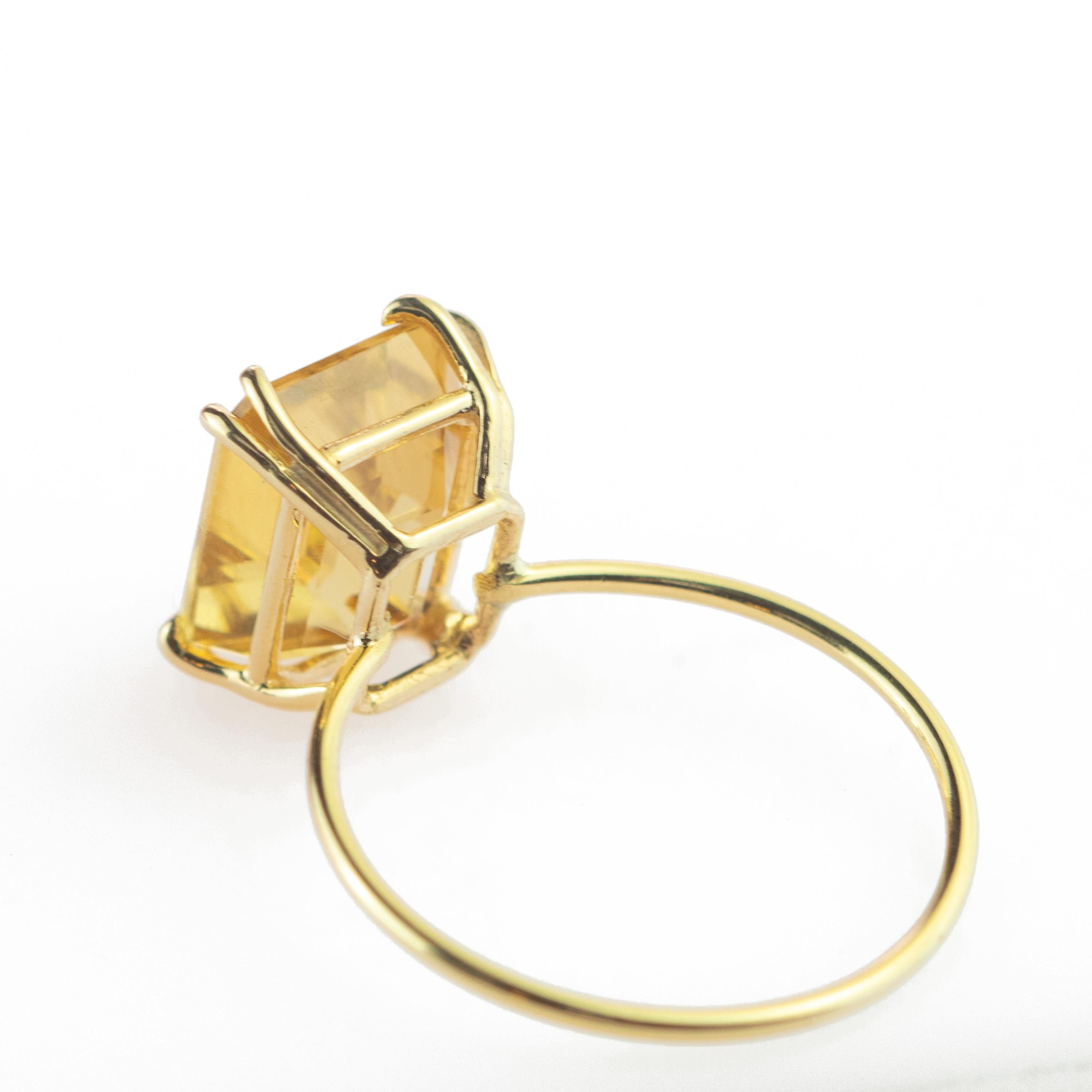 Cuarzo citrino natural Intini Jewels Anillo de oro amarillo de 18 quilates de cóctel hecho a mano en venta 1