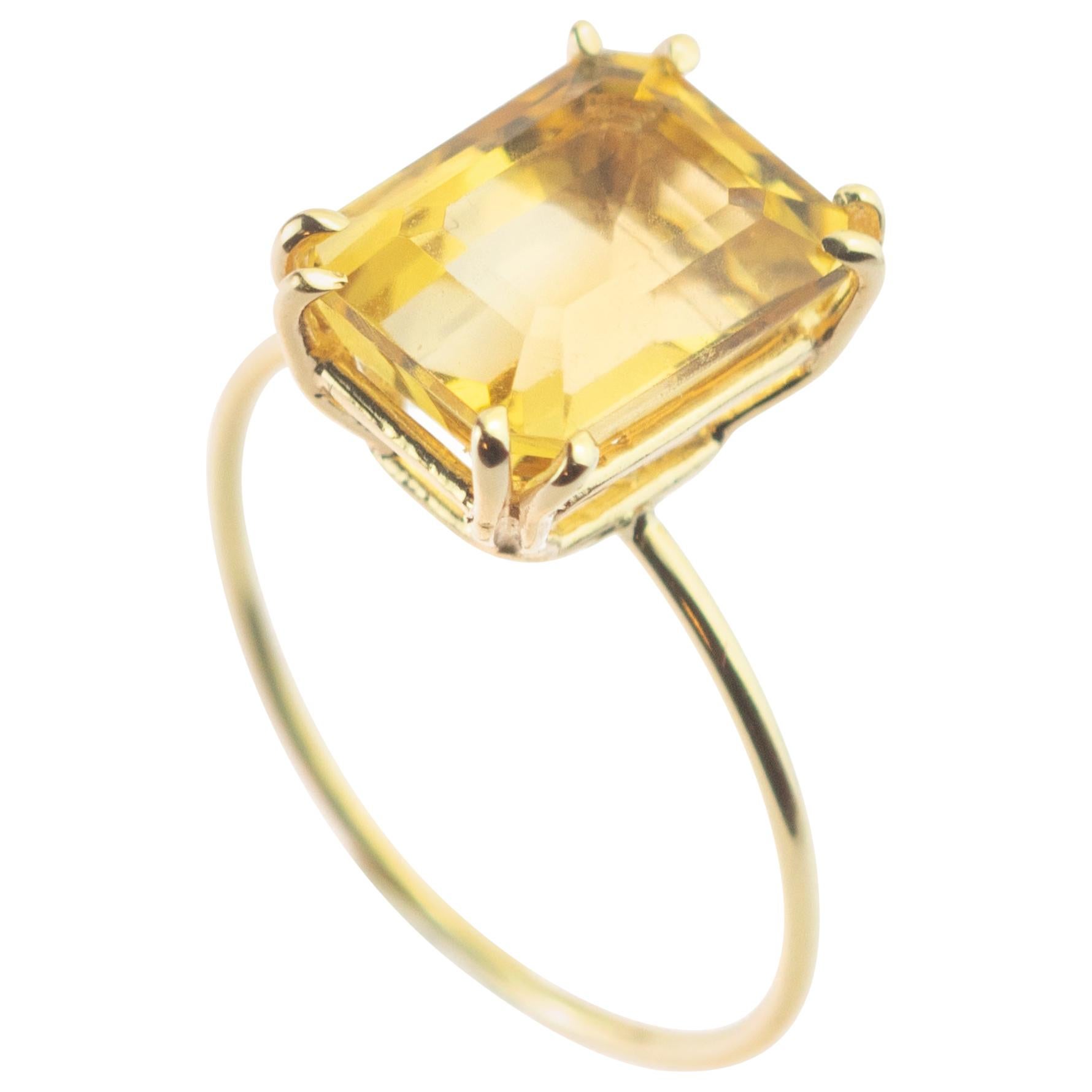 Natural Citrine Quartz Intini Jewels 18 Karat Yellow Gold Cocktail Handmade Ring For Sale