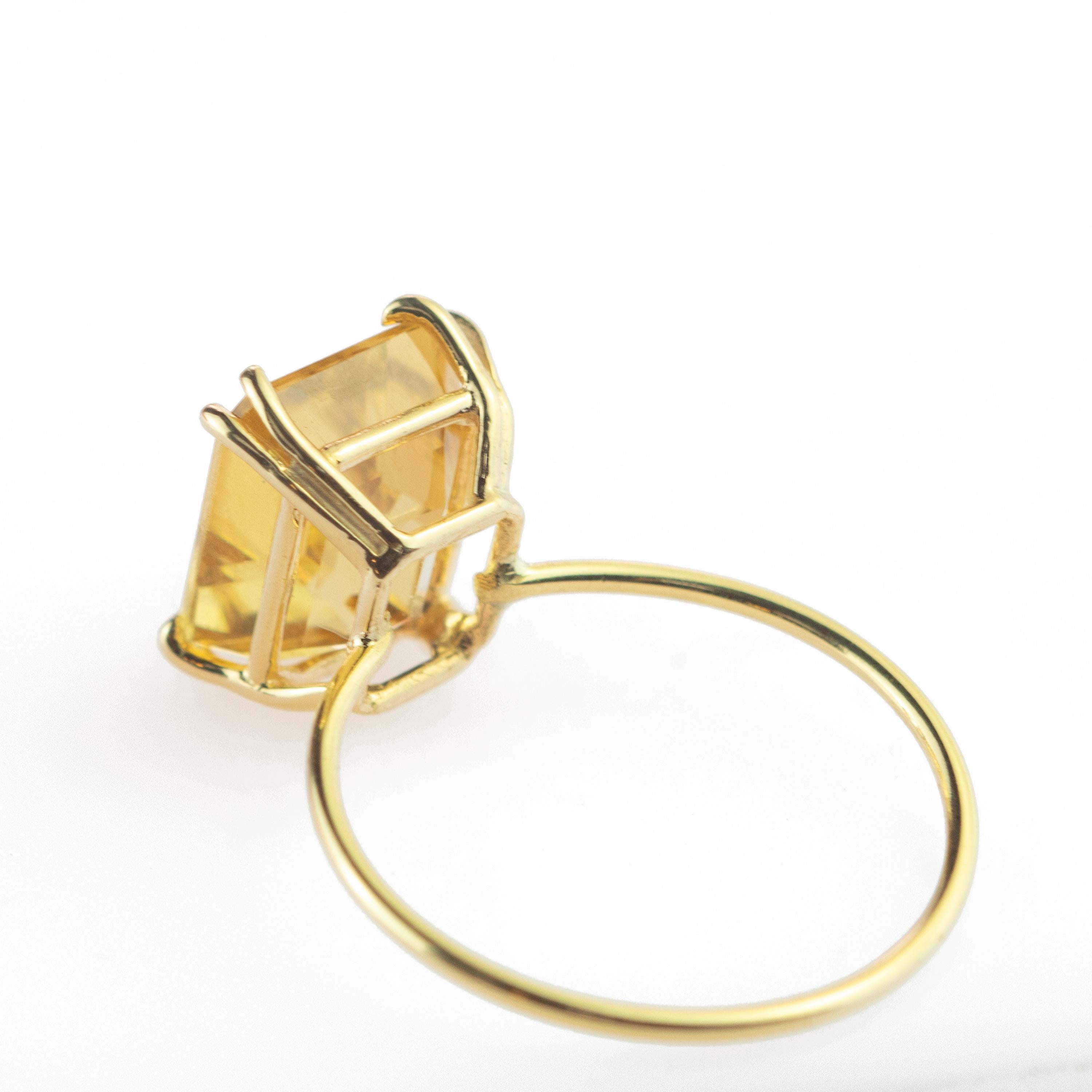 Natural Citrine Quartz Intini Jewels 9 Karat Yellow Gold Cocktail Handmade Ring For Sale 1