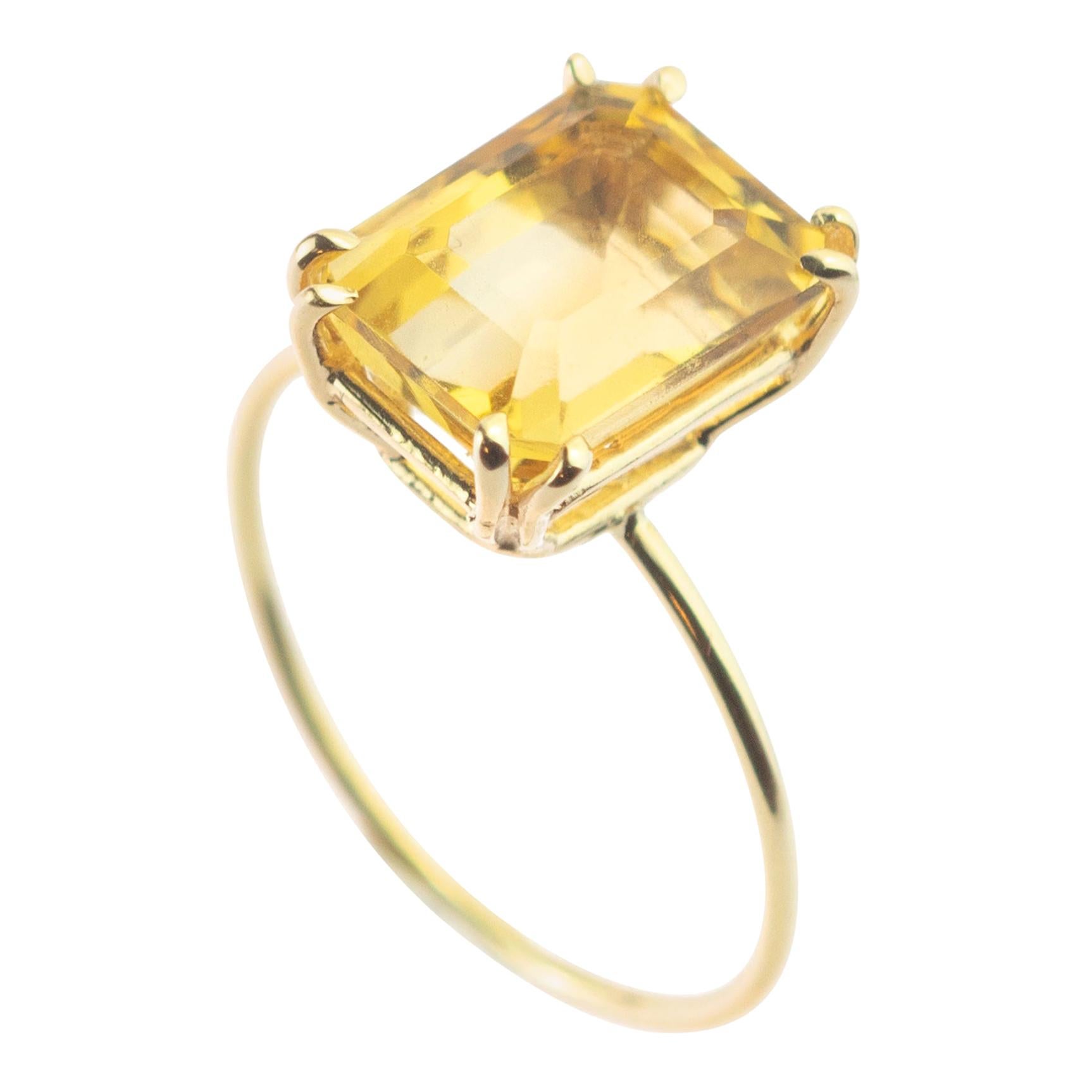 Natural Citrine Quartz Intini Jewels 9 Karat Yellow Gold Cocktail Handmade Ring For Sale