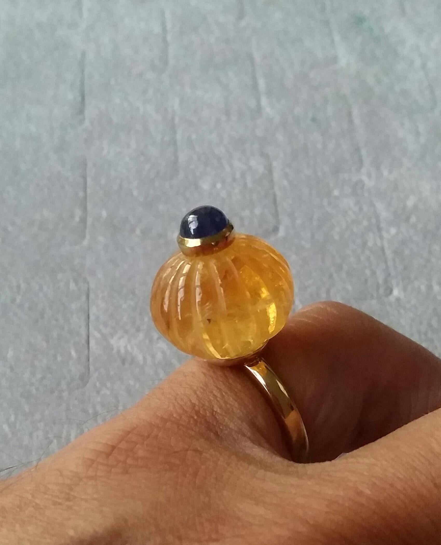 Bague cocktail turban en or jaune 14 carats avec citrine naturelle et saphir bleu cabochon en vente 1