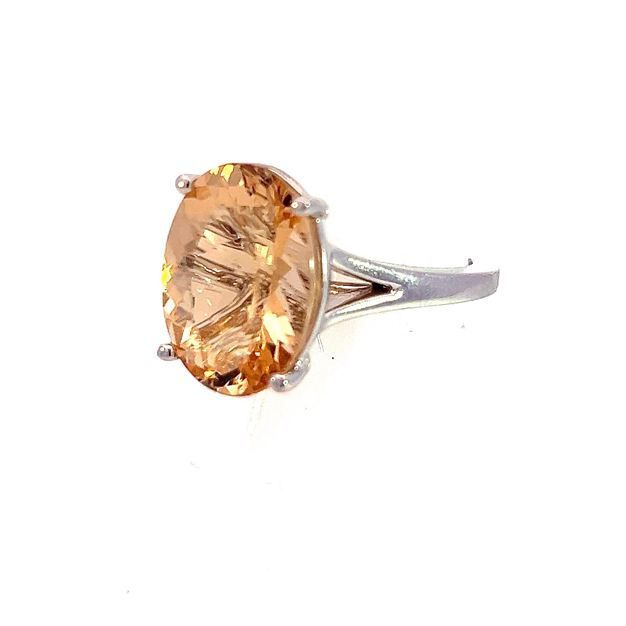 Women's Natural Citrine Ring 6.5 14k W Gold 6.48 Cts Certified For Sale