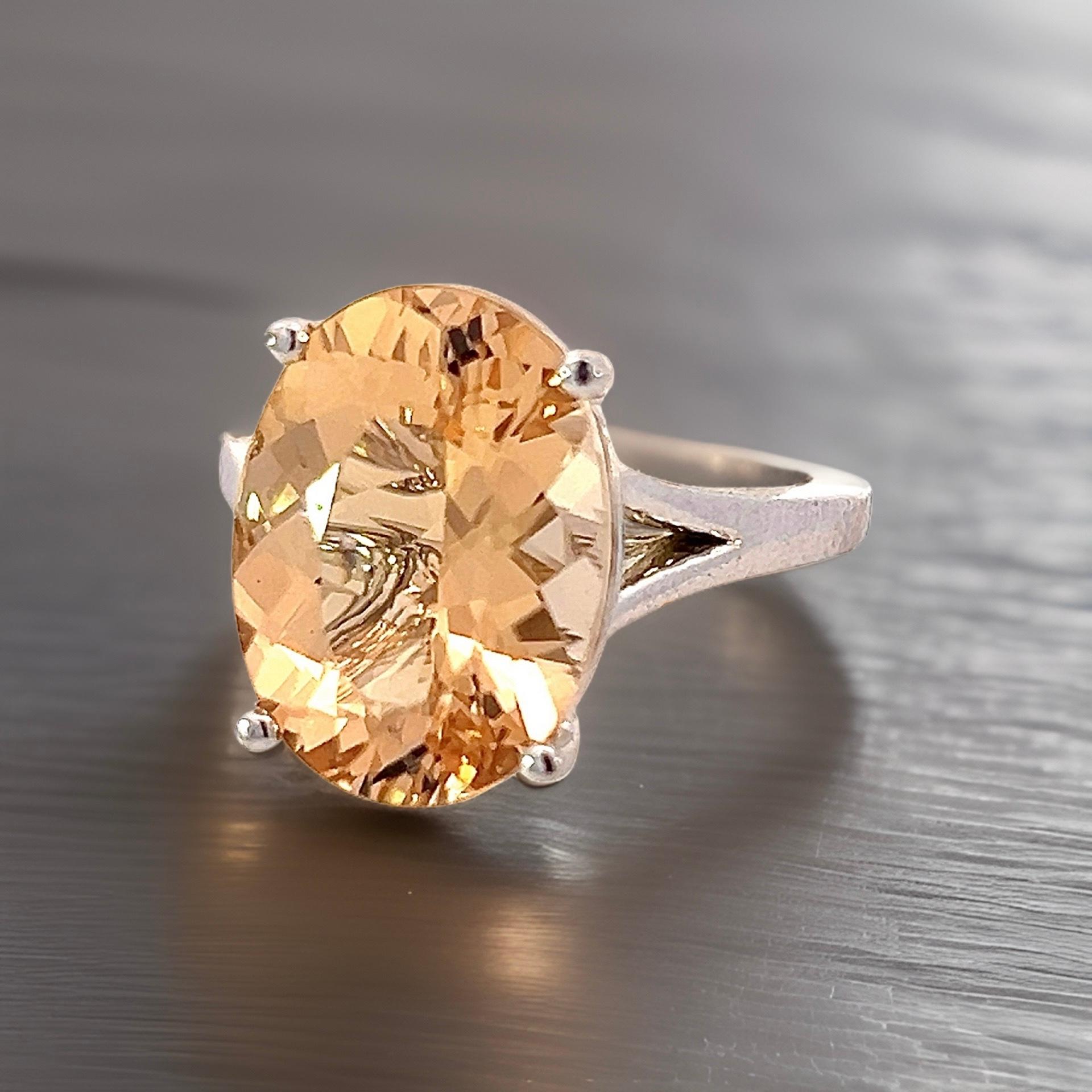 Natural Citrine Ring 6.5 14k W Gold 6.48 Cts Certified For Sale 1