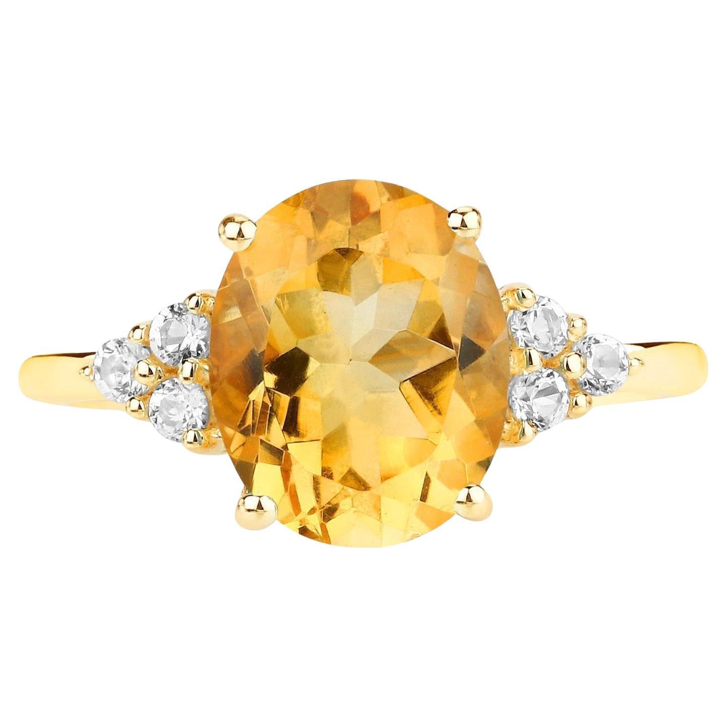 Natural Citrine Ring With Diamonds 3.07 Carats 10K Yellow Gold For Sale