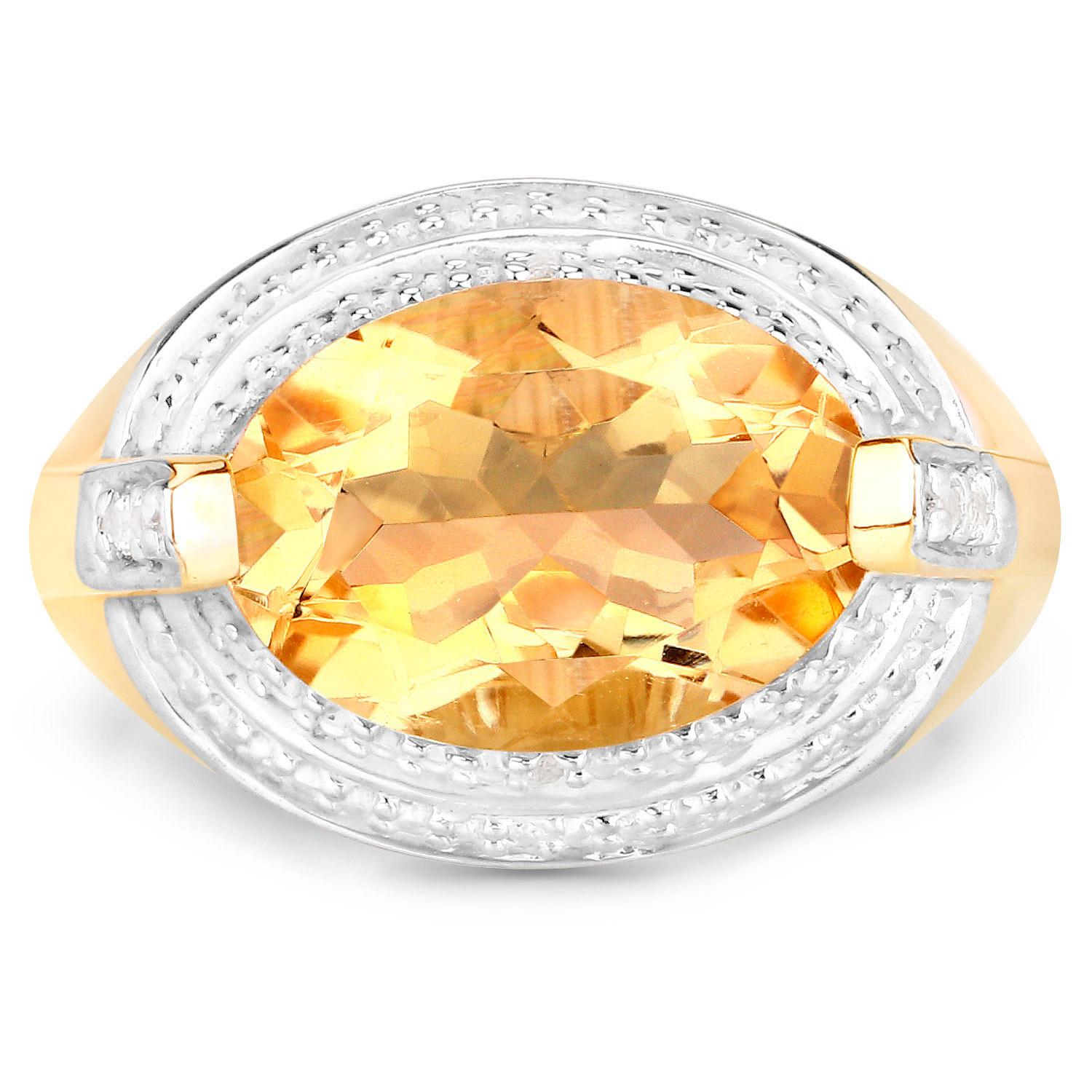 Natural Citrine Ring With Diamonds 4.58 Carats 14K Yellow Gold Plated Silver In Excellent Condition For Sale In Aliso Viejo, CA