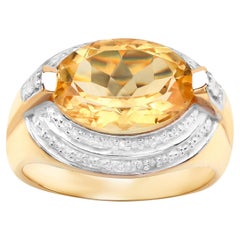 Natural Citrine Ring With Diamonds 4.58 Carats 14K Yellow Gold Plated Silver