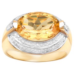 Anillo de citrino natural con diamantes 4,58 quilates Plata chapada en oro amarillo de 14 quilates