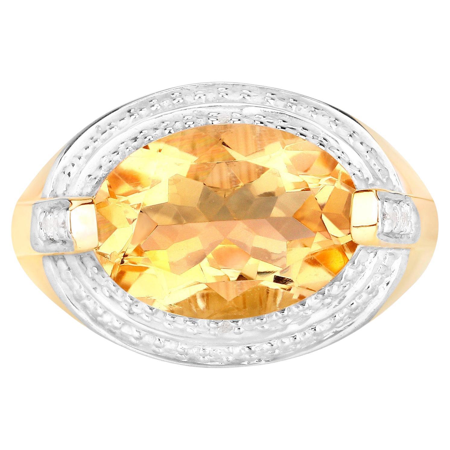 Natural Citrine Ring With Diamonds 4.58 Carats 14K Yellow Gold Plated Silver For Sale