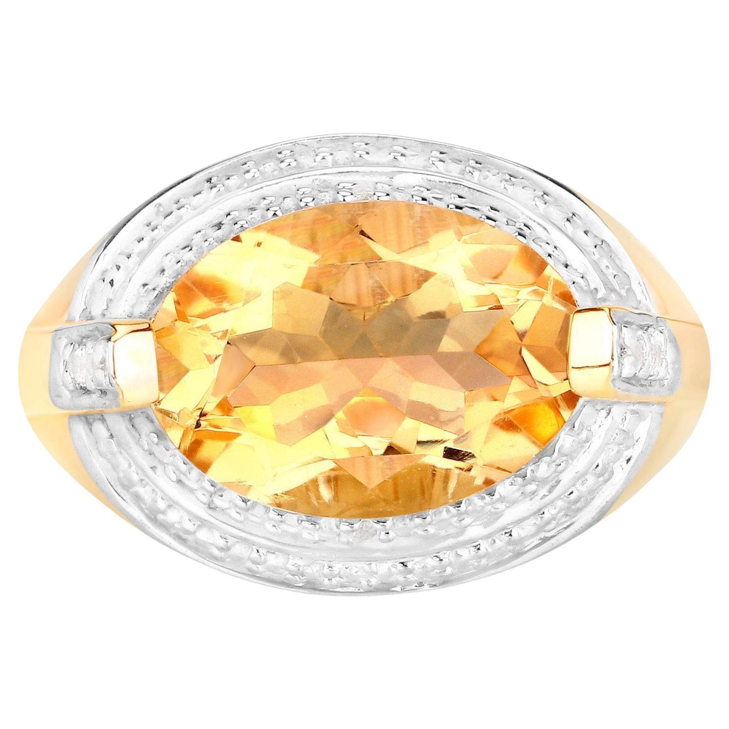 Bague en argent plaqué or jaune 14 carats avec citrine naturelle et diamants de 4,58 carats