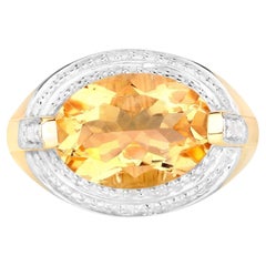 Natural Citrine Ring With Diamonds 4.58 Carats 14K Yellow Gold Plated Silver