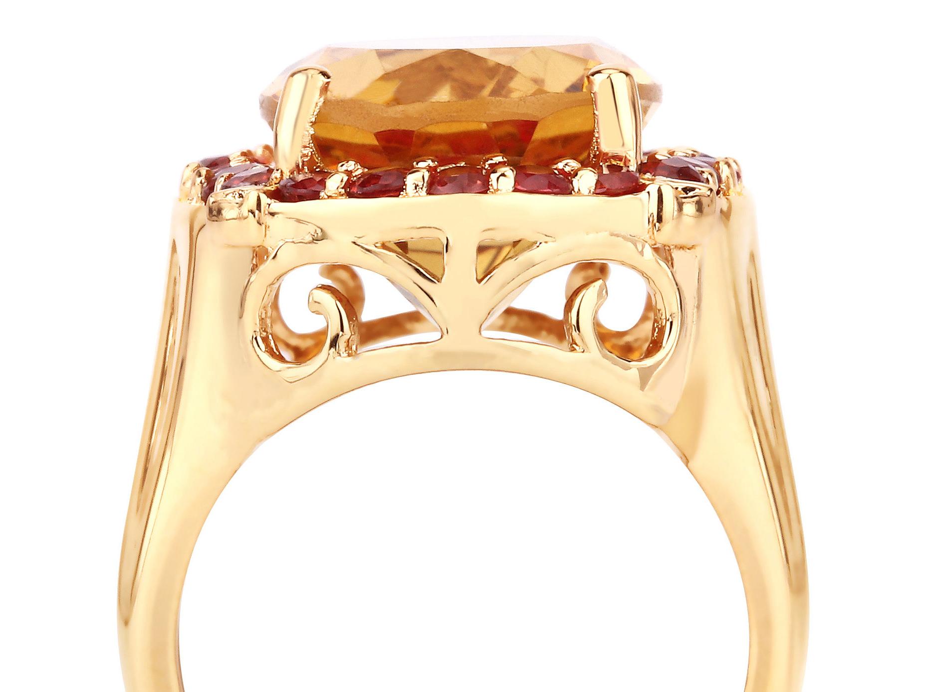 Natural Citrine & Sapphire Cocktail Ring 9.40 Carats Total Gold Plated Silver For Sale 4