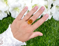 Citrin-Cocktailring mit tief orangefarbenen Saphiren 9,4 Karat 14K vergoldetem Silber