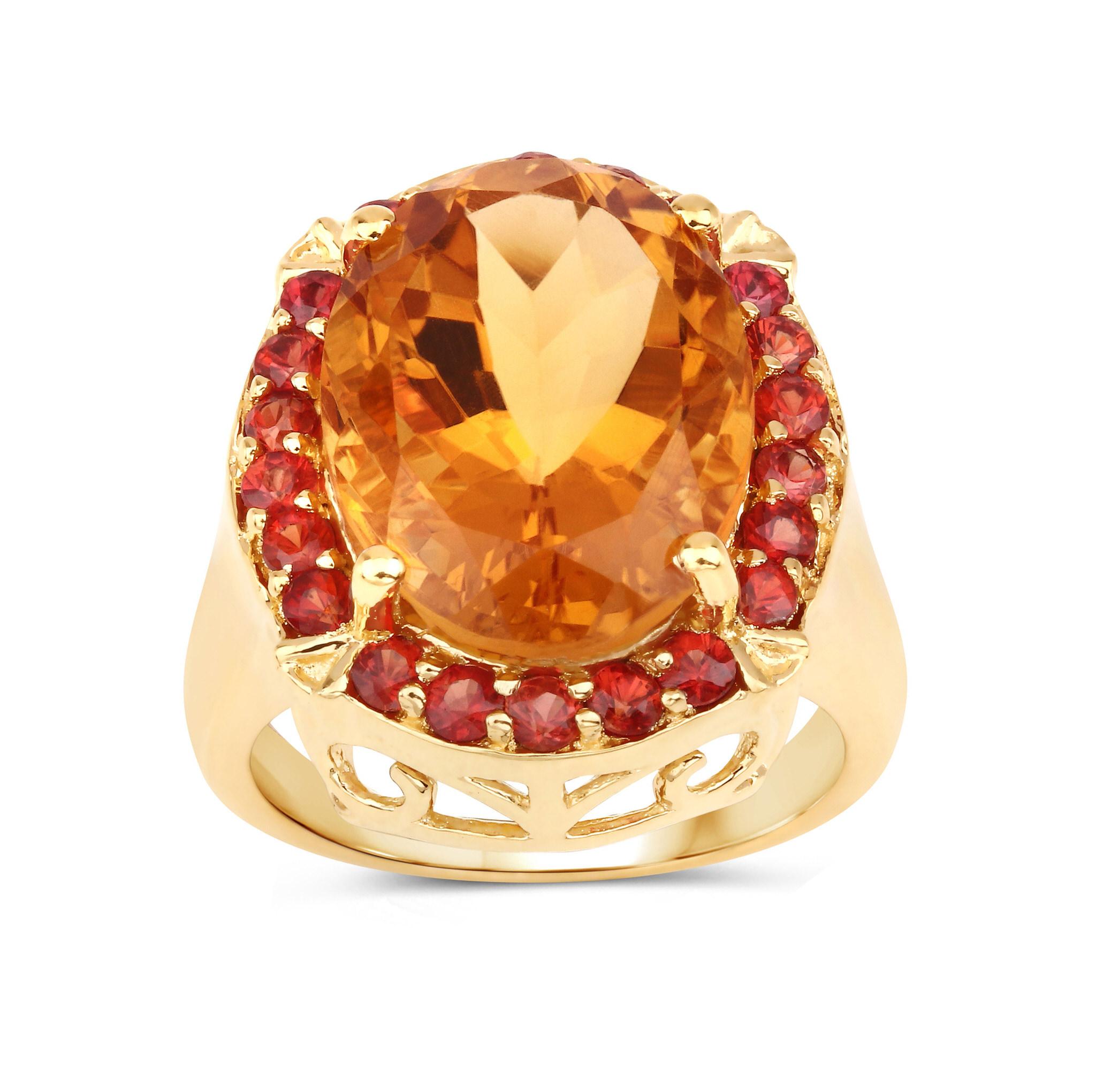 Natural Citrine & Sapphire Cocktail Ring 9.40 Carats Total Gold Plated Silver For Sale 1