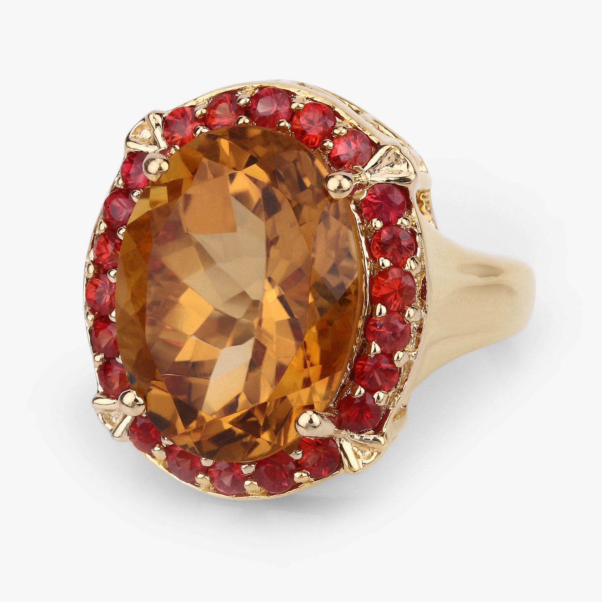 Natural Citrine & Sapphire Cocktail Ring 9.40 Carats Total Gold Plated Silver For Sale 2