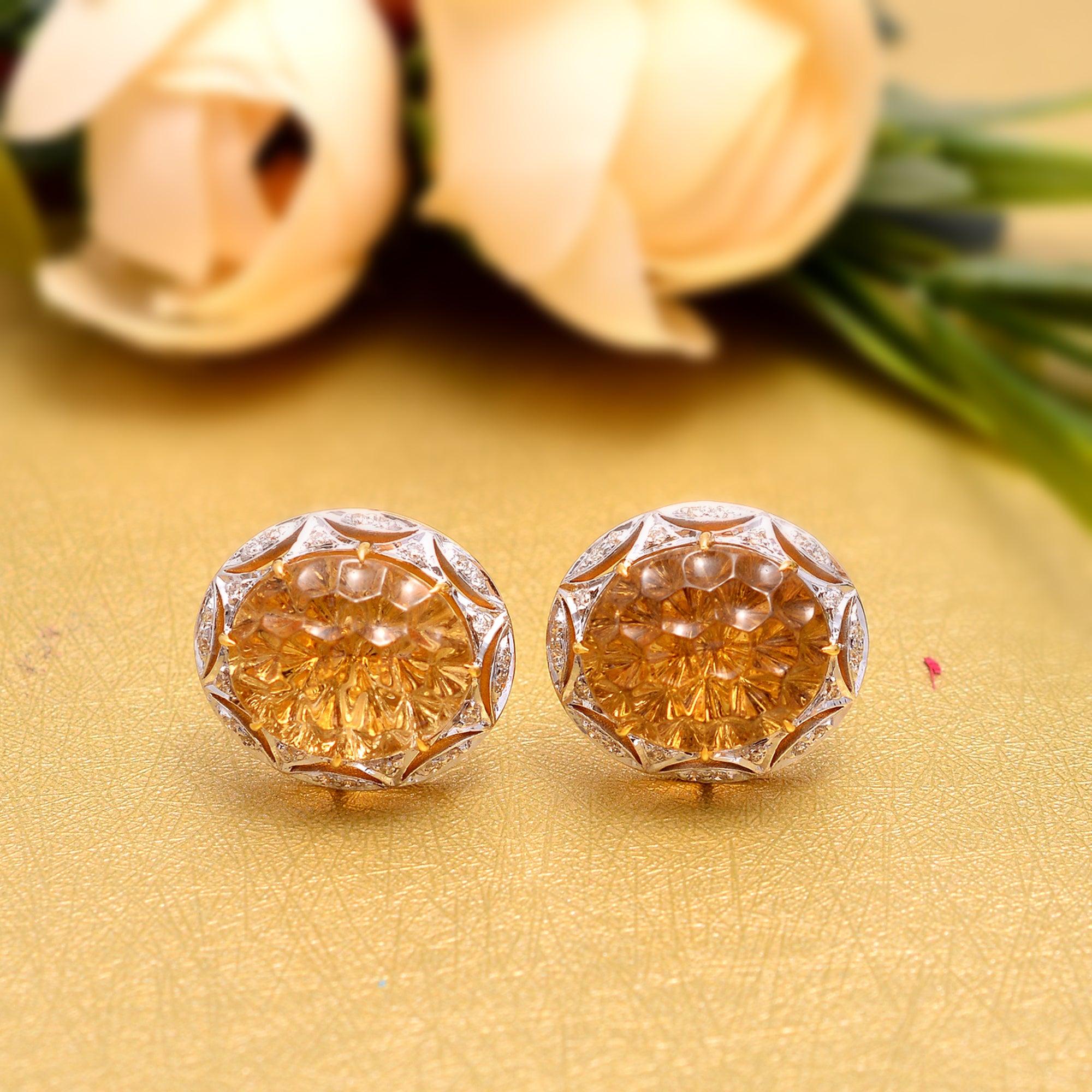 Natural Citrine Stud Earrings in 14K In New Condition For Sale In jaipur, IN