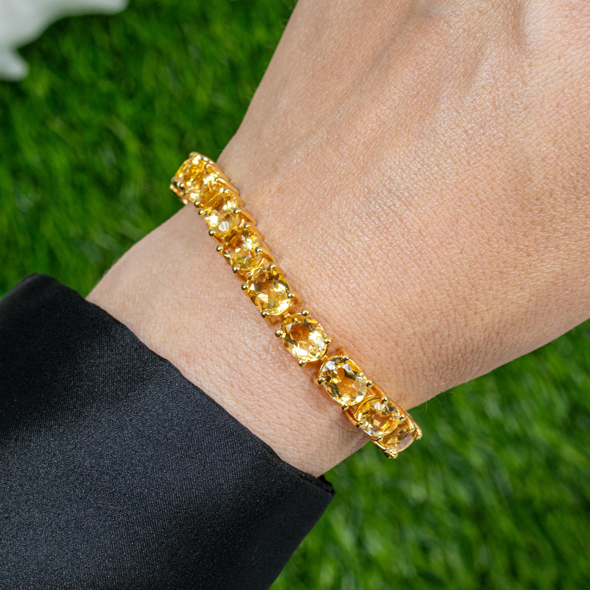 Bracelet tennis en argent sterling plaqué or jaune 24 carats et citrine naturelle 22 carats Excellent état - En vente à Aliso Viejo, CA