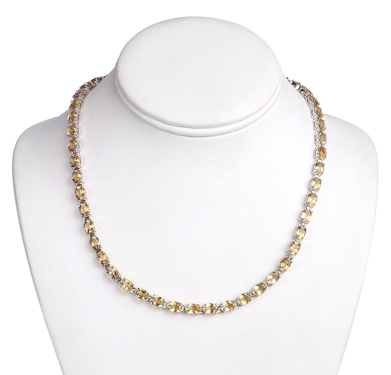 Contemporary Natural Citrine Tennis Necklace 39 Carats Sterling Silver