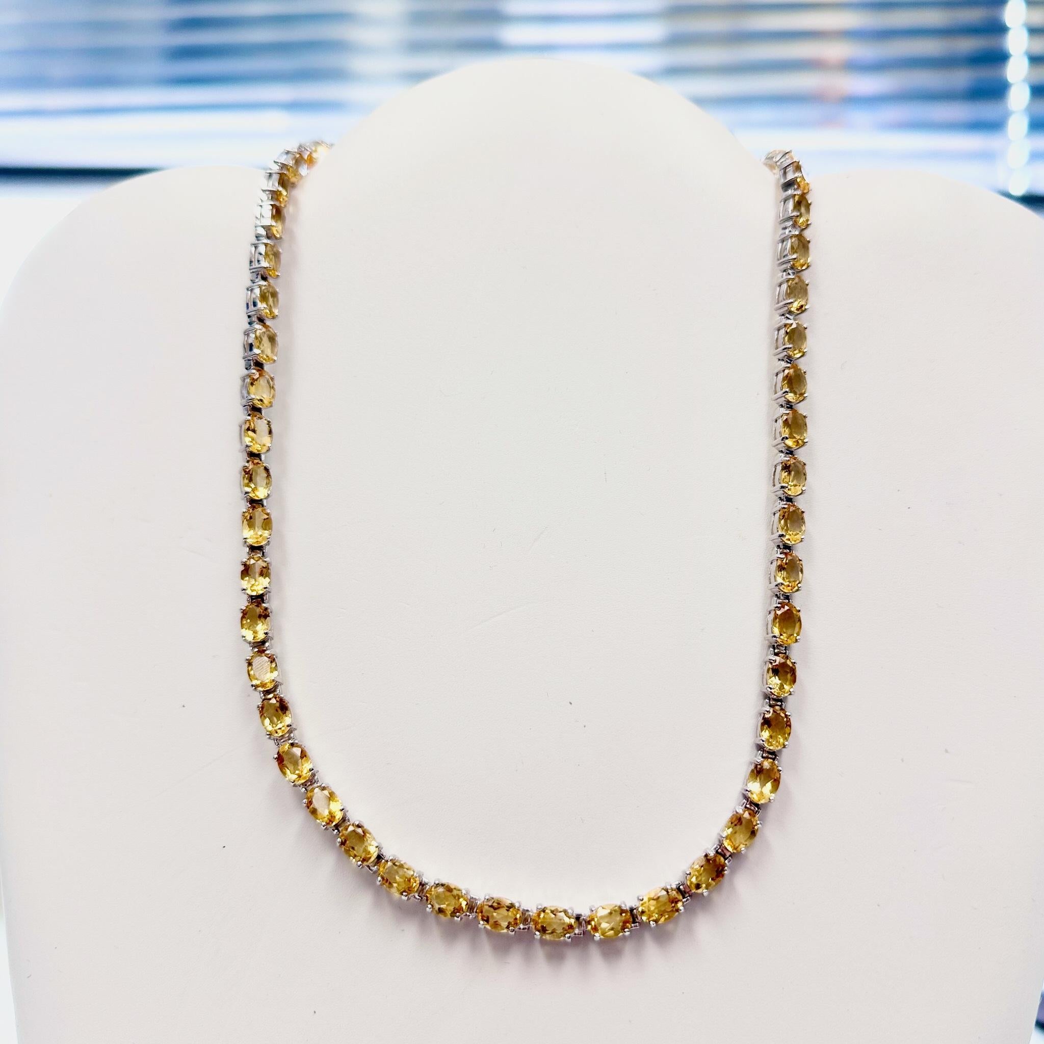 Oval Cut Natural Citrine Tennis Necklace 39 Carats Sterling Silver