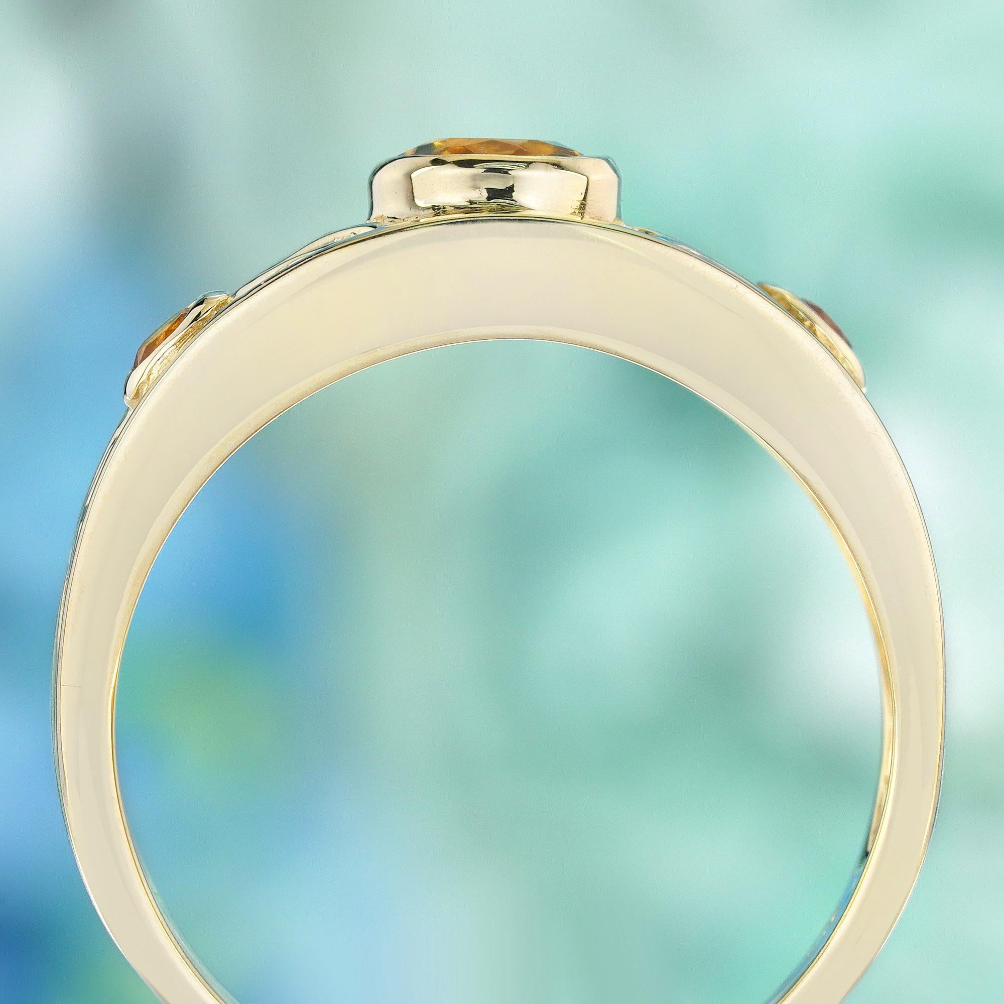 Natural Citrine Vintage Style Carved Band Ring in  9K Yellow Gold In New Condition For Sale In Bangkok, TH