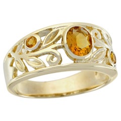 Anillo de Citrino Natural Estilo Vintage Tallado en  Oro amarillo de 9 quilates
