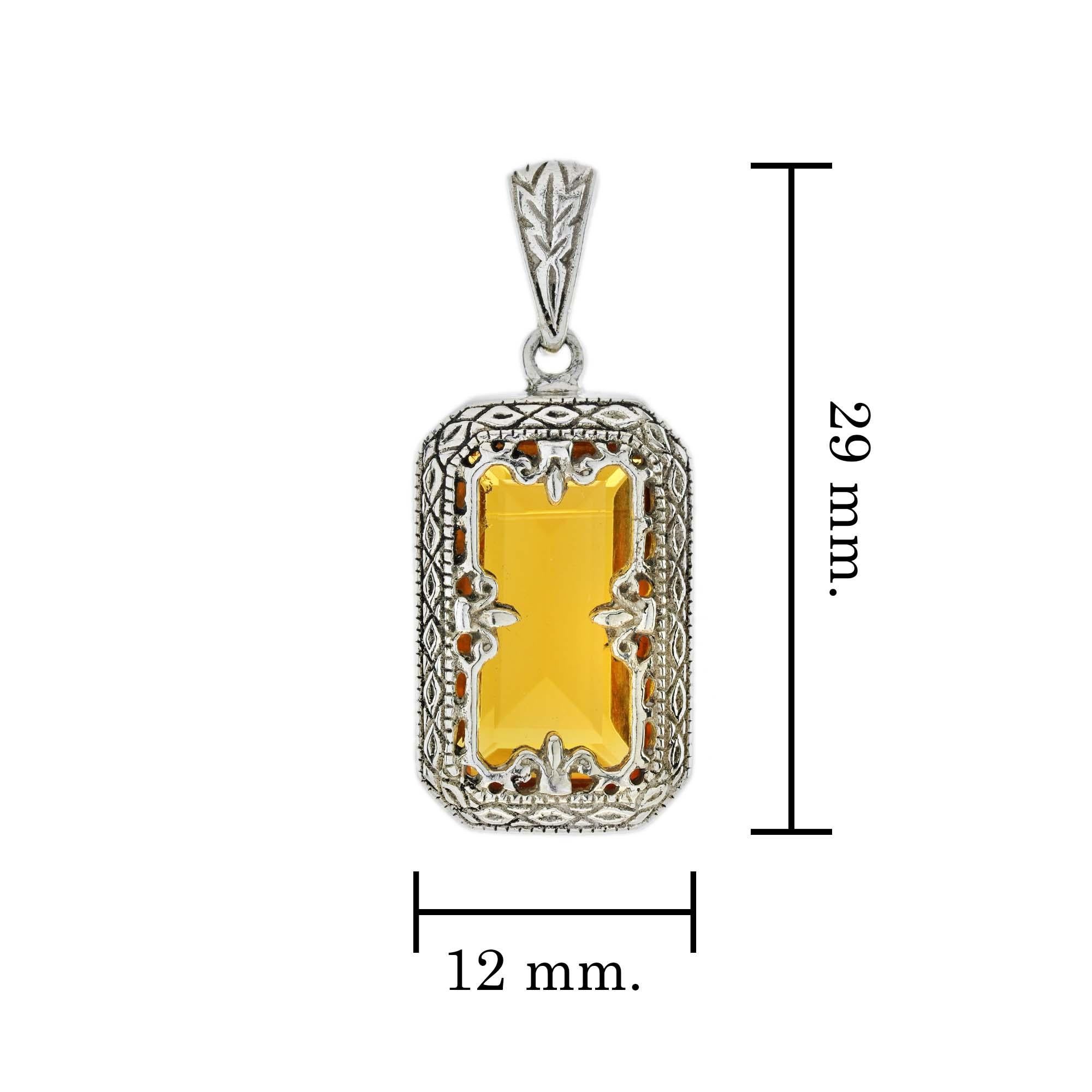 Natural Citrine Vintage Style Filigree Box Drop Earrings in 9K White Gold In New Condition For Sale In Bangkok, TH