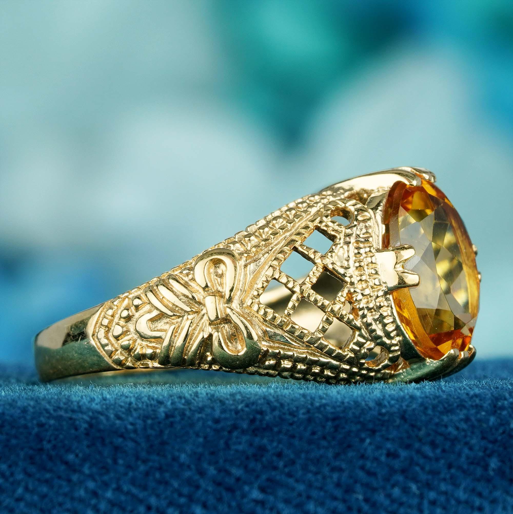 For Sale:  Natural Citrine Vintage Style Filigree Cocktail Ring in 9K Yellow Gold 4