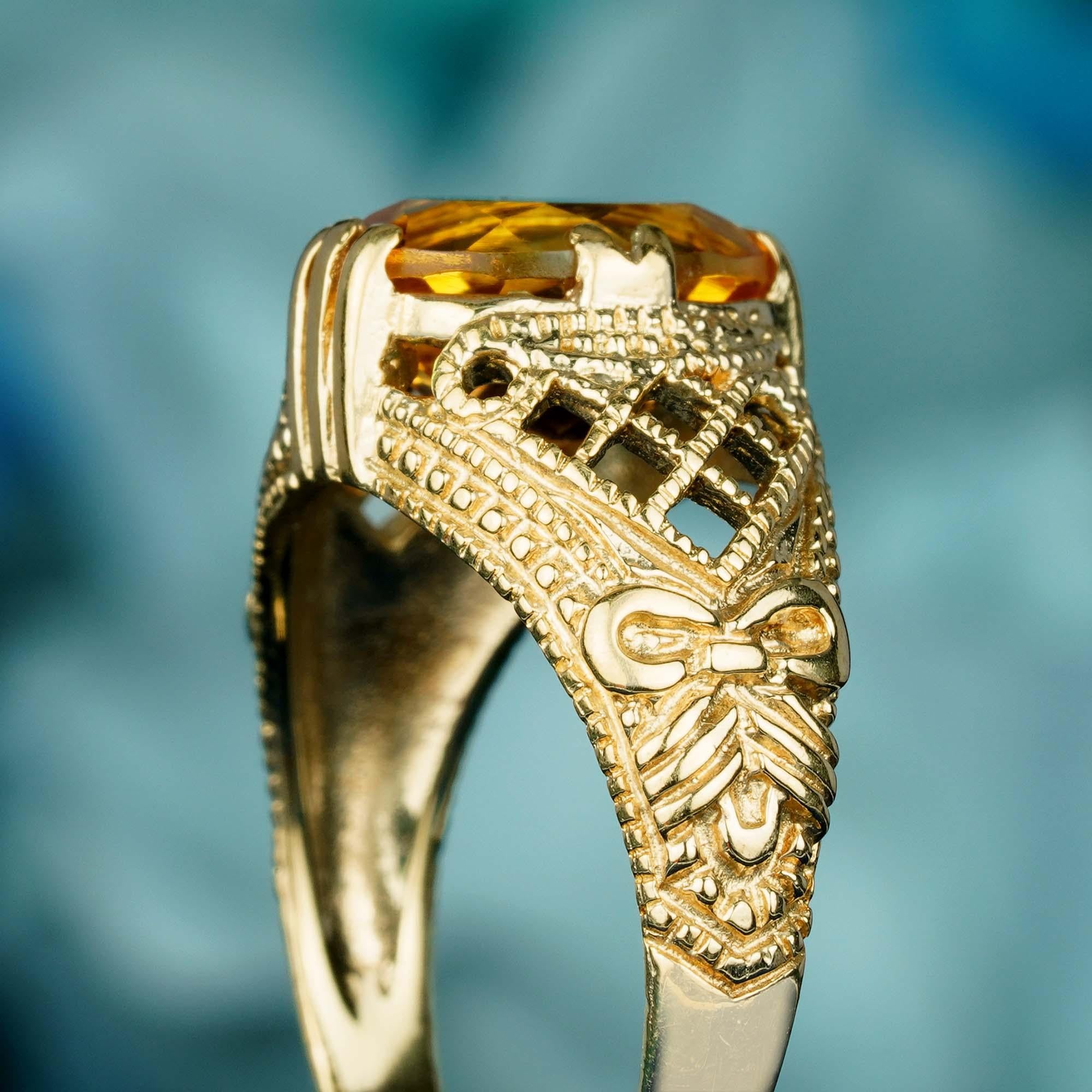 For Sale:  Natural Citrine Vintage Style Filigree Cocktail Ring in 9K Yellow Gold 6