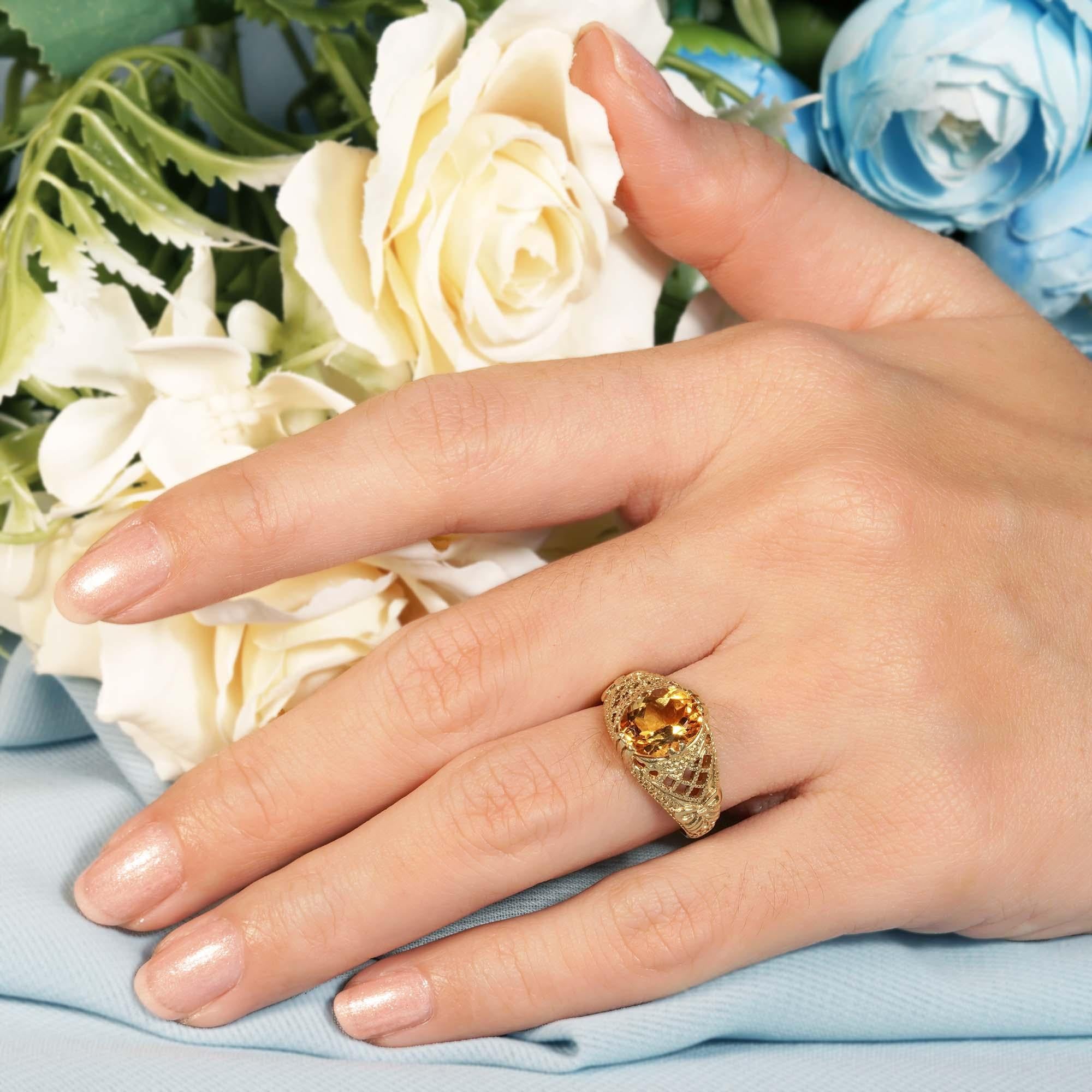For Sale:  Natural Citrine Vintage Style Filigree Cocktail Ring in 9K Yellow Gold 8