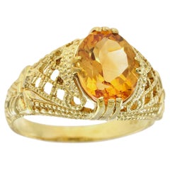 Citrino natural Anillo de cóctel de filigrana estilo vintage en oro amarillo de 9 quilates