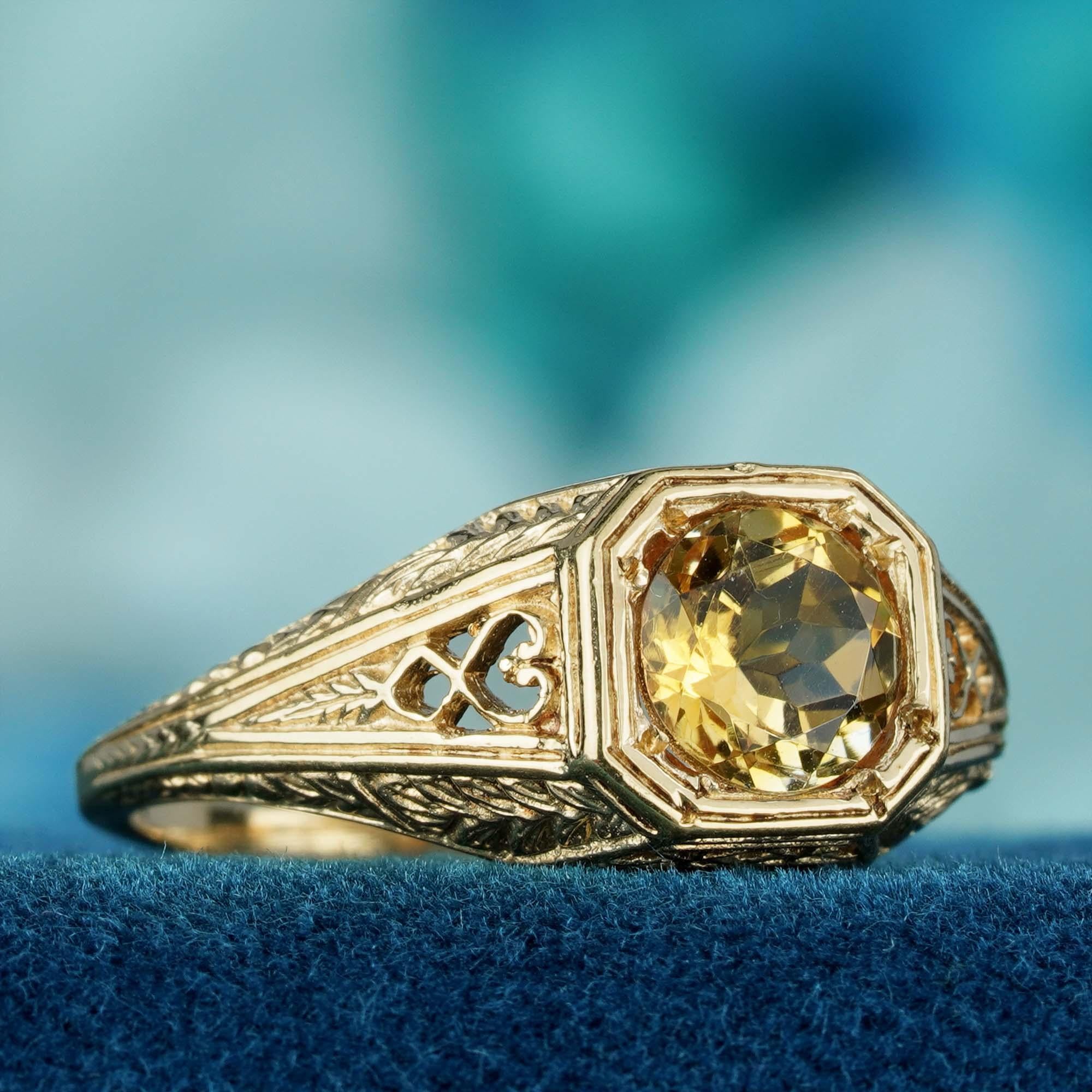 For Sale:  Natural Citrine Vintage Style Filigree Ring in Solid 9K Yellow Gold 2