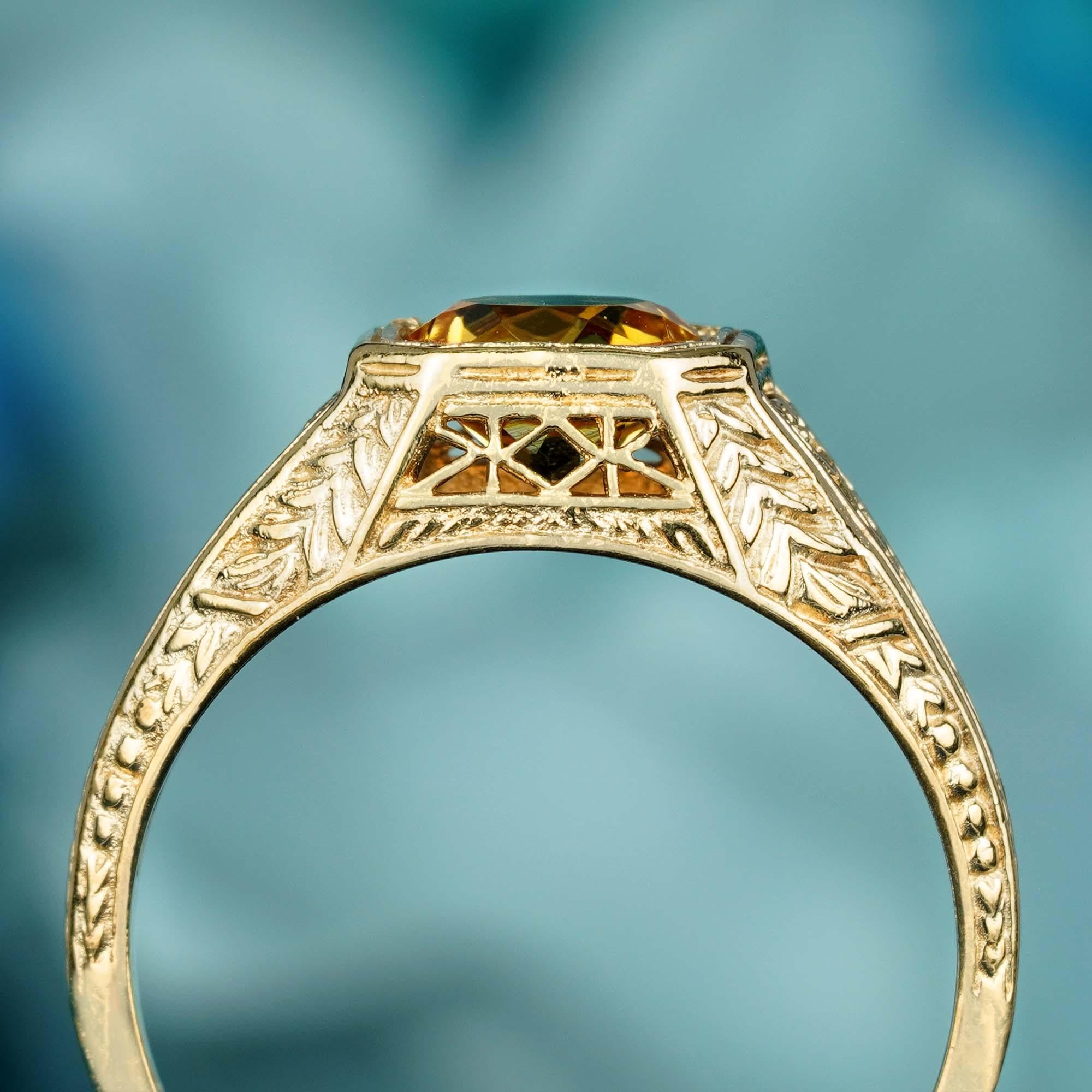 For Sale:  Natural Citrine Vintage Style Filigree Ring in Solid 9K Yellow Gold 5