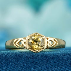 Natural Citrine Vintage Style Heart Solitaire Ring in Solid 9K Yellow Gold