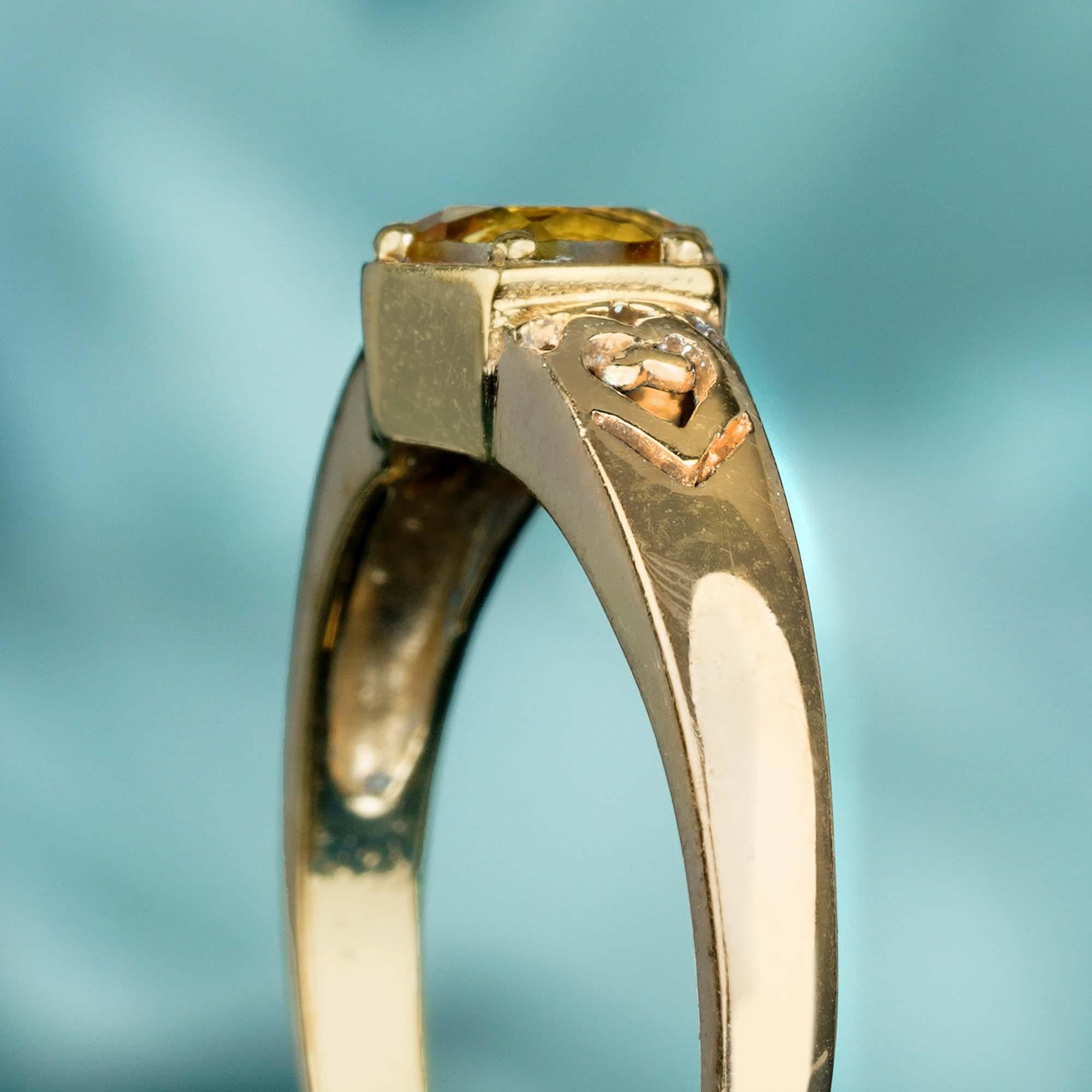 For Sale:  Natural Citrine Vintage Style Heart Solitaire Ring in Solid 9K Yellow Gold 6