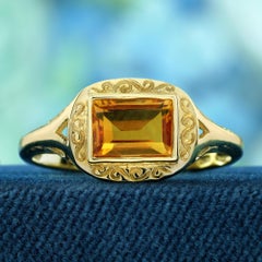 Natural Citrine Vintage Style Solitaire Ring in Solid 9K Yellow Gold