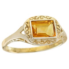 Bague solitaire de style vintage en or jaune 9 carats massif