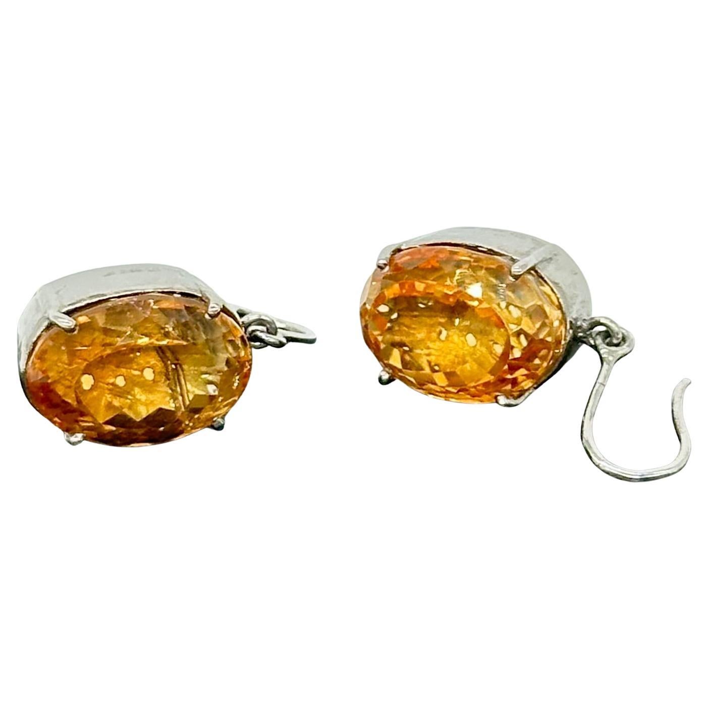 Excellent color Citrine sterling silver drop earrings with wire hook, have excellent color of citrine and fire.