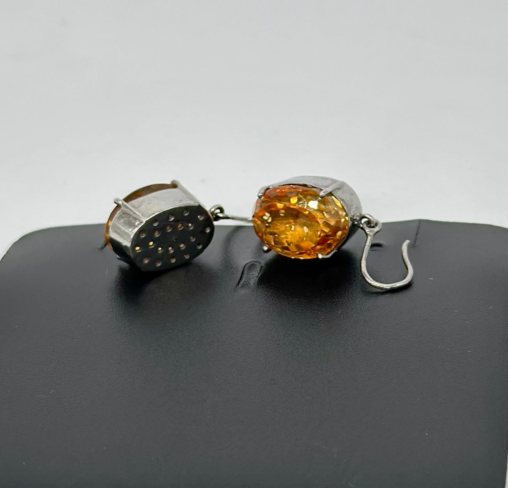 Antique Cushion Cut Natural Citrine yellow gemstones A+ Lustre sterling silver wire earrings dangler For Sale