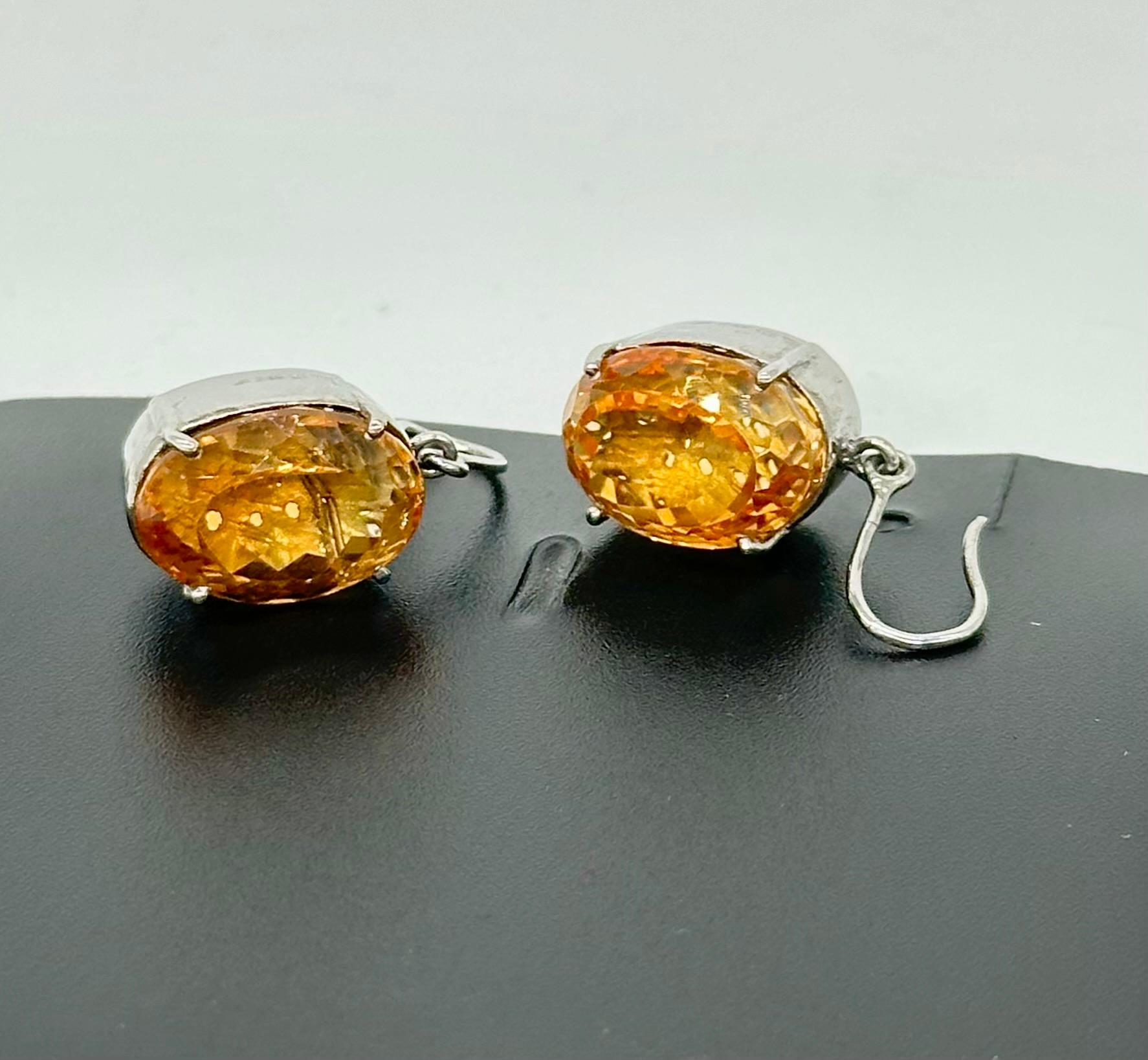 Natural Citrine yellow gemstones A+ Lustre sterling silver wire earrings dangler For Sale 2