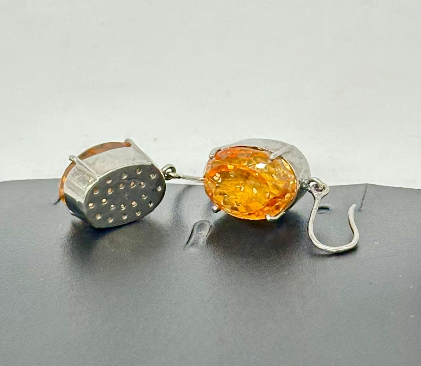 Natural Citrine yellow gemstones A+ Lustre sterling silver wire earrings dangler For Sale 3