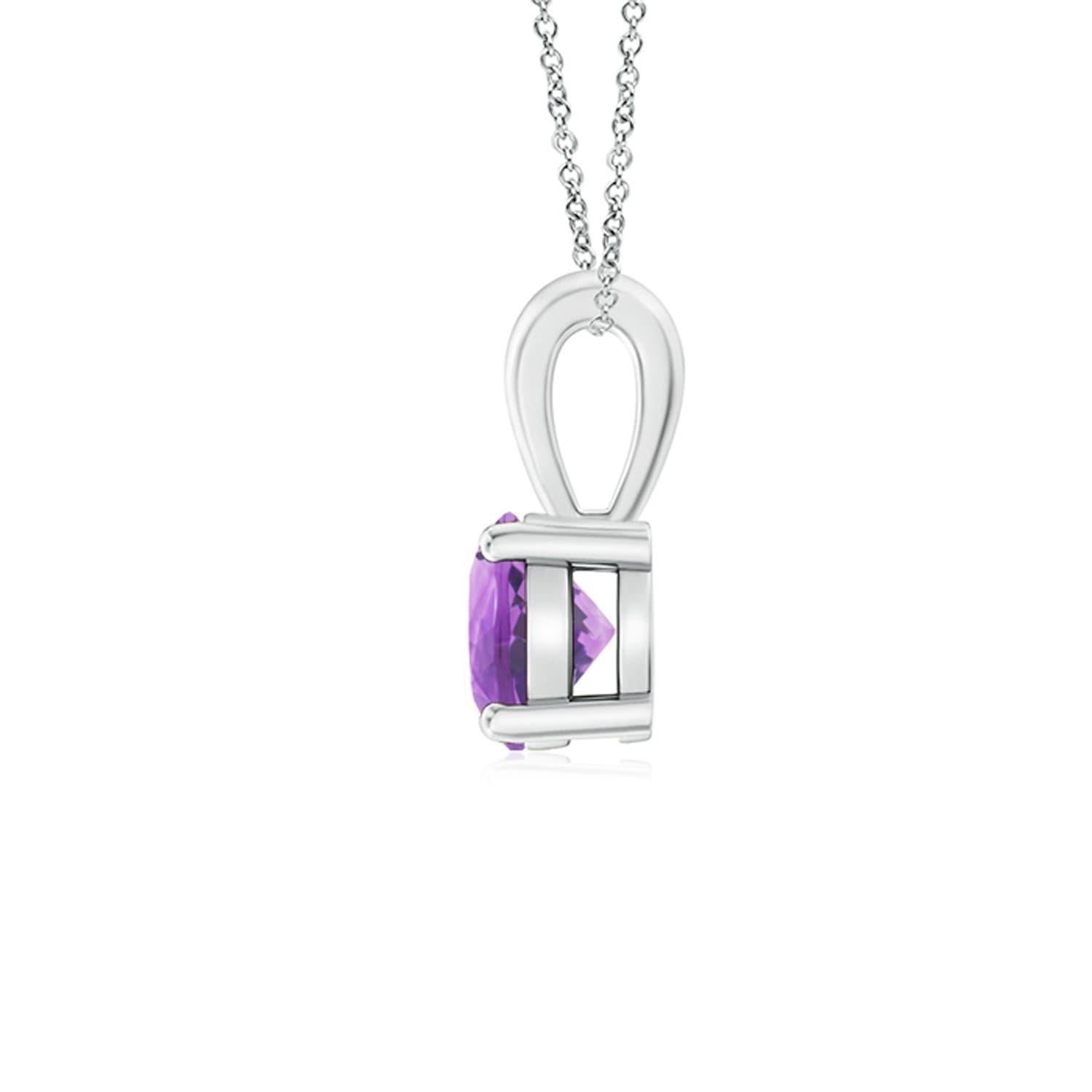 Modern Natural Classic Round 0.45ct Amethyst Solitaire Pendant in Platinum For Sale