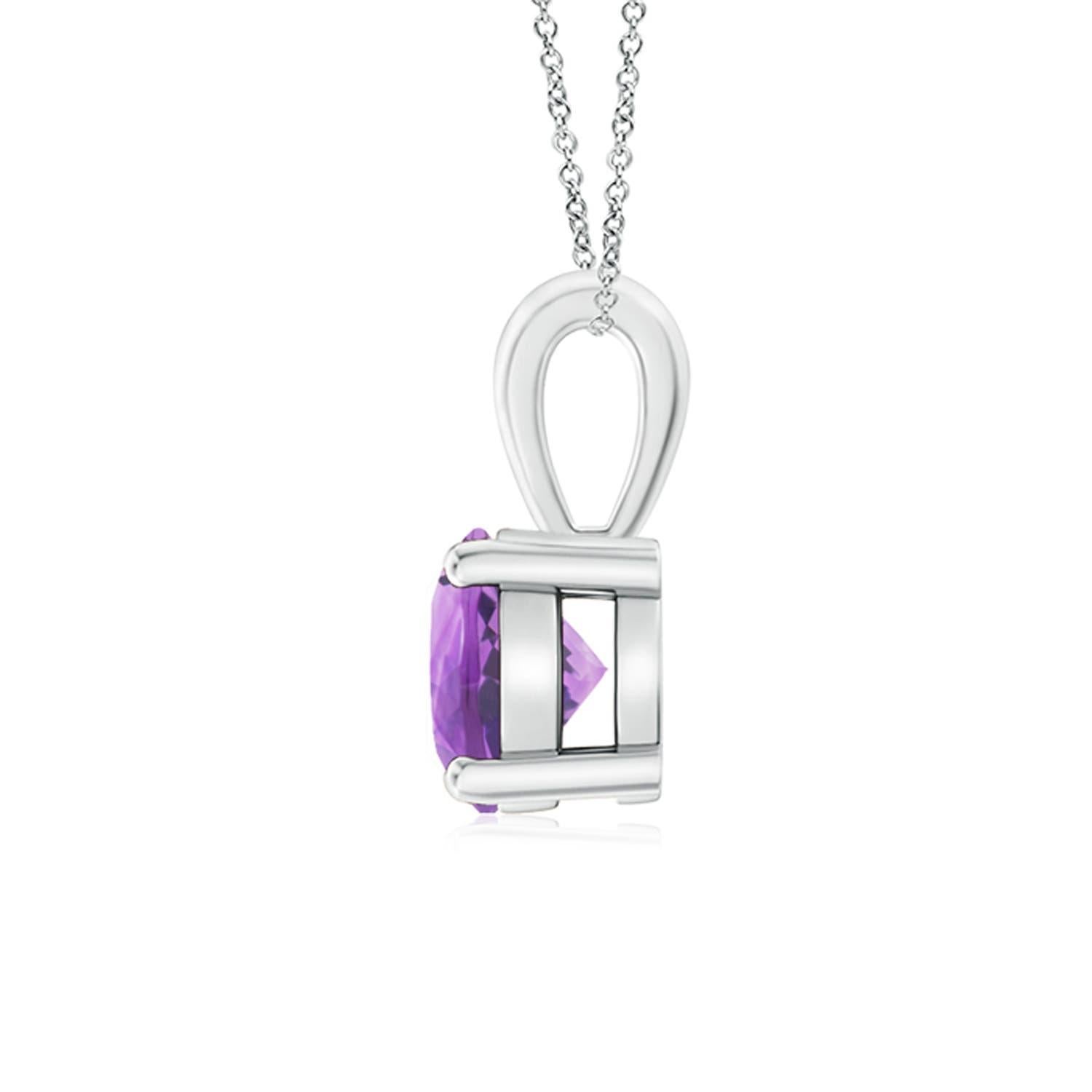 Modern Natural Classic Round 0.80ct Amethyst Solitaire Pendant in Platinum For Sale