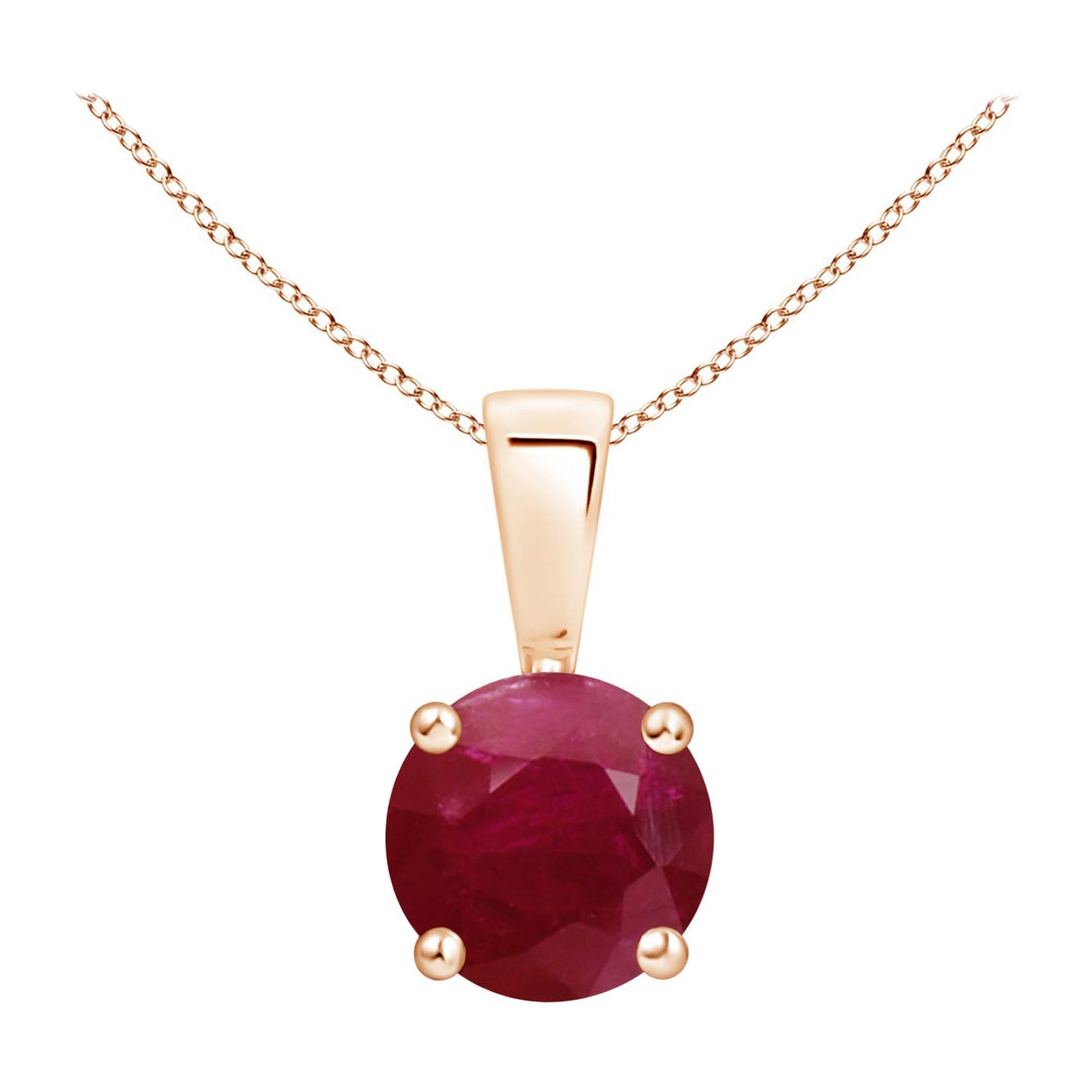 Natural Classic Round 1 ct Ruby Solitaire Pendant in 14K Rose Gold