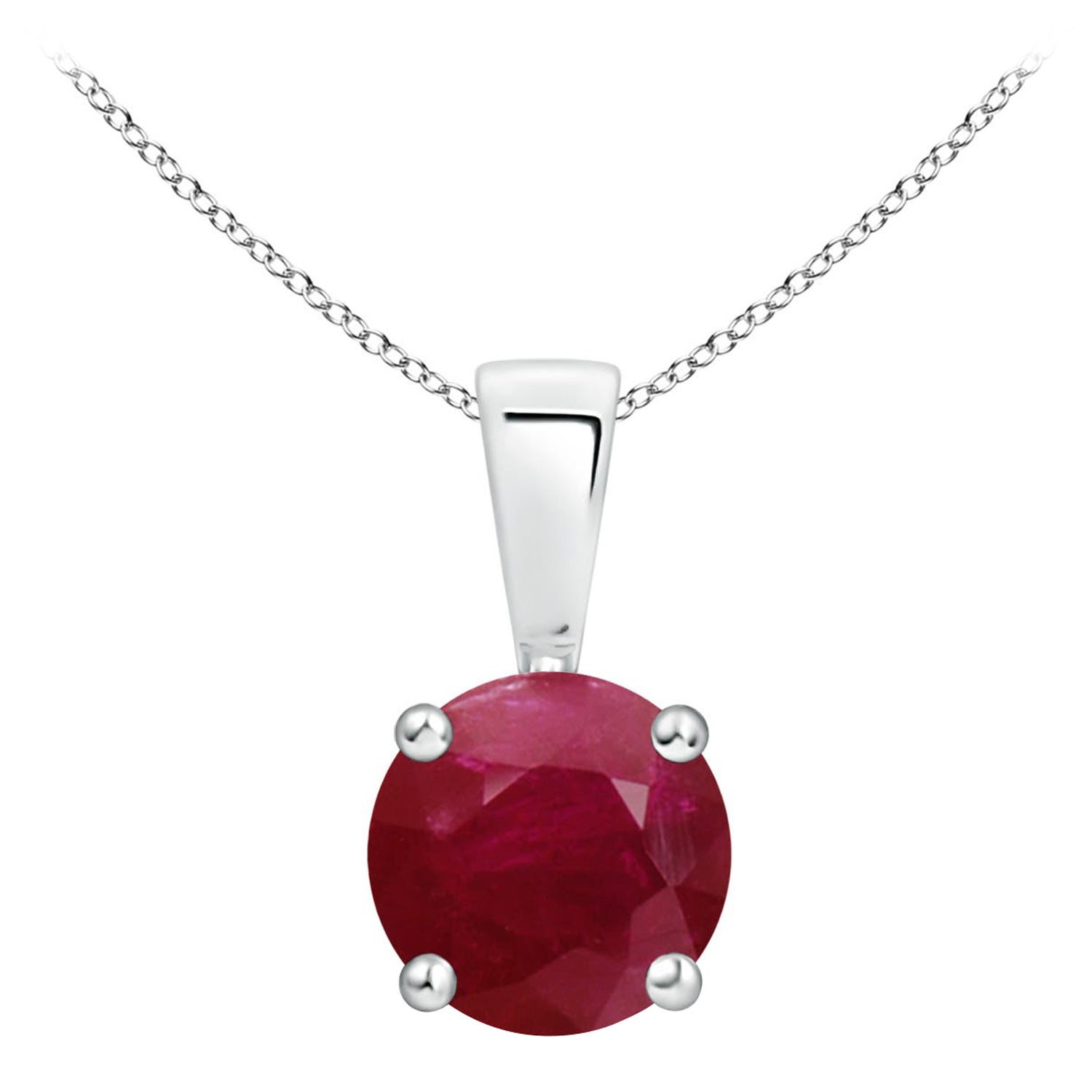 Natural Classic Round 1 ct Ruby Solitaire Pendant in 14K White Gold
