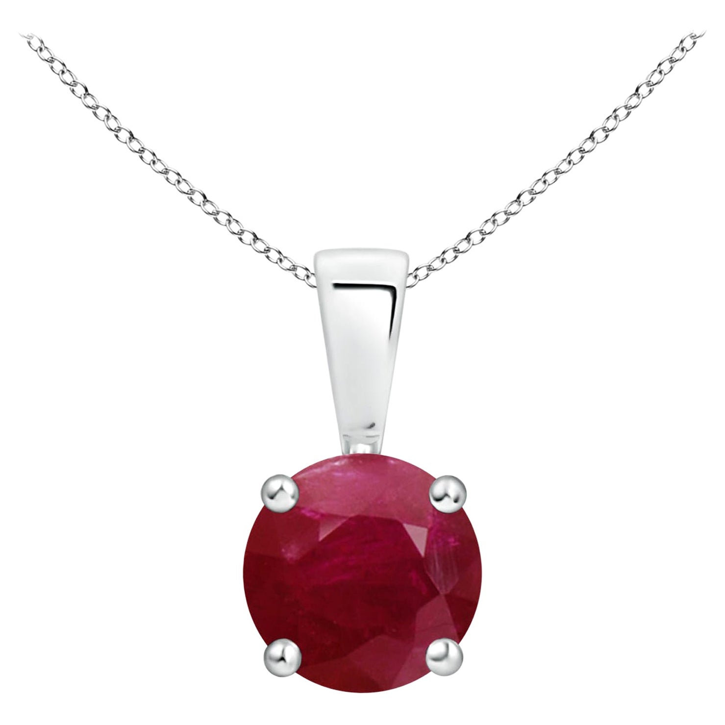 Natural Classic Round 1 ct Ruby Solitaire Pendant in 925 Sterling Silver