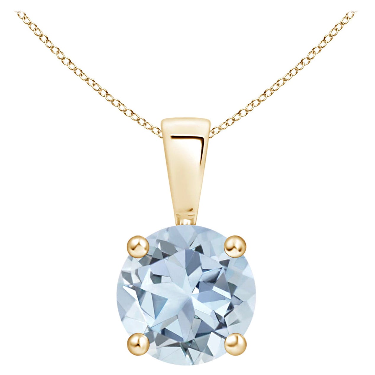 Ciondolo classico naturale con solitario di acquamarina da 1,12 ct in oro giallo 14K
