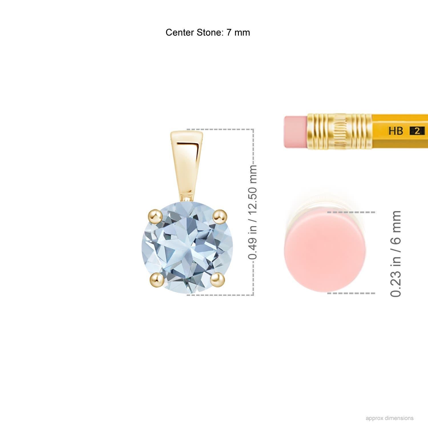 Modern Natural Classic Round 1.12 ct Aquamarine Solitaire Pendant in 18K Yellow Gold For Sale