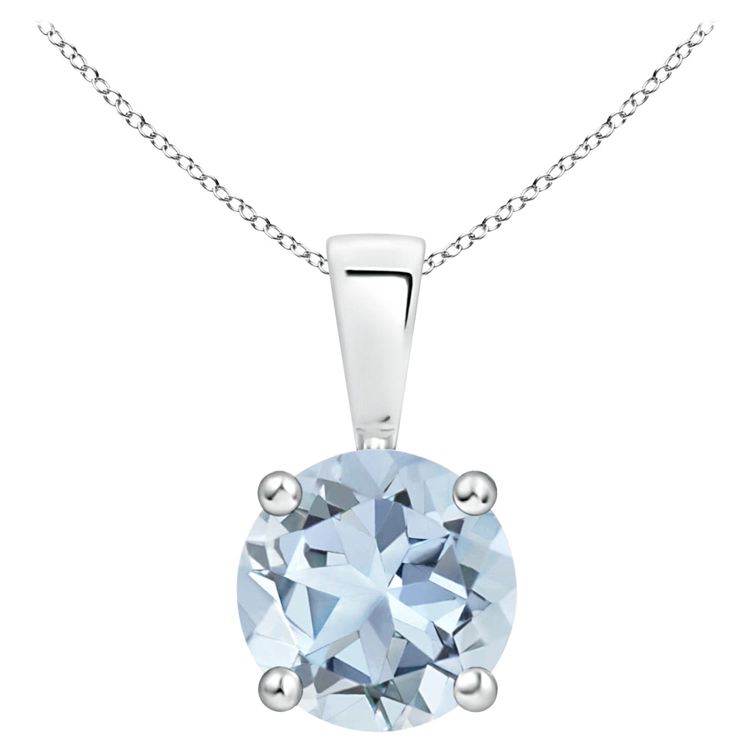 Pendentif classique en platine avec aigue-marine ronde naturelle de 1,12 ct